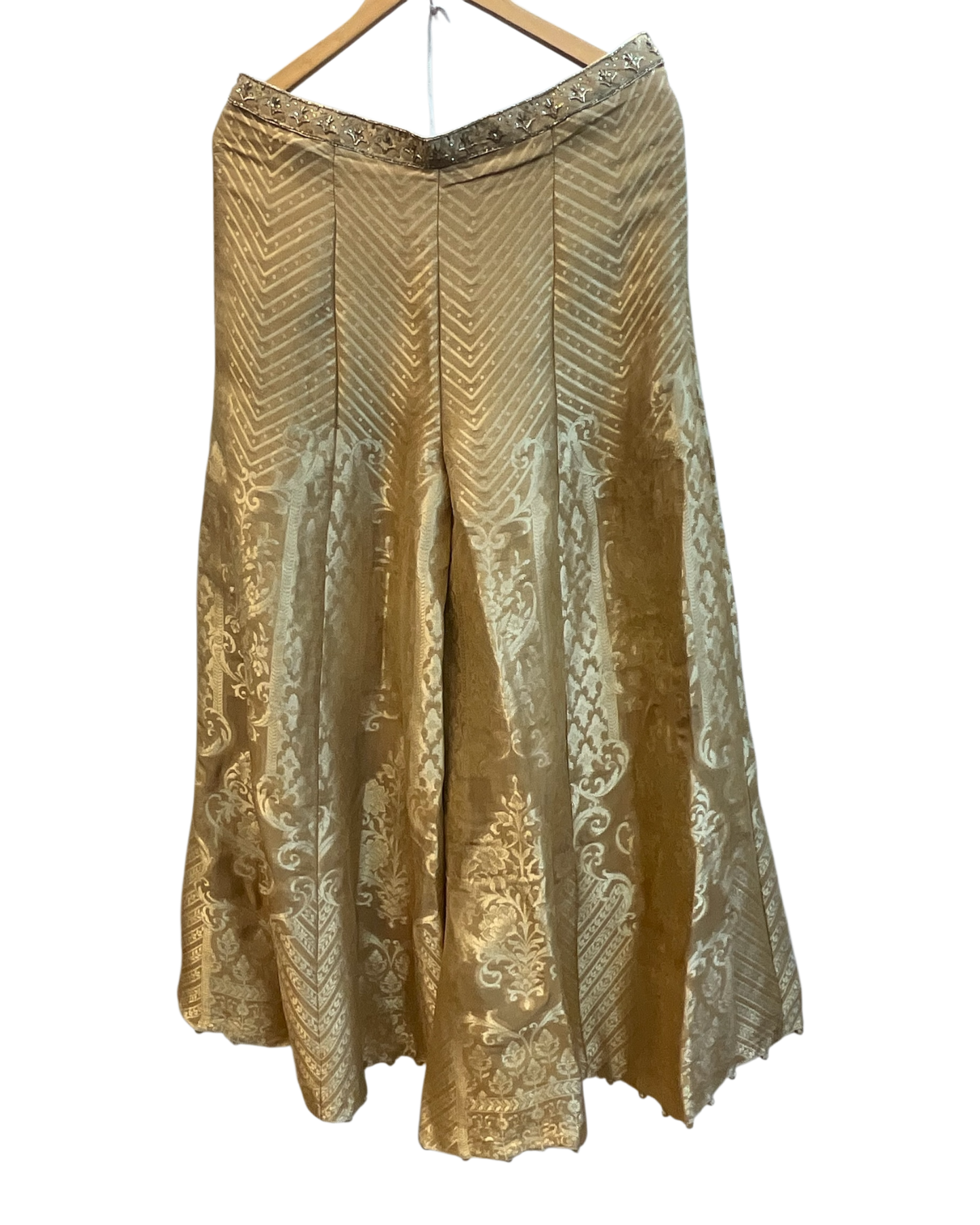 UK 12 / 38" - Pastel Beige / Gold - Designer Ladies Indian Short Top Palazzo Trousers Suit - UK Stock - 2/3 days delivery - VMK Jivika AV