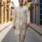Off White / Cream - Mens Fully Embroidered Long Waistcoat with Rich Kurta set - KCS4853 03TH26