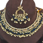 Navy Blue - Large Size Antique Gold Finish Necklace Set with Earrings - JE19  C 0424