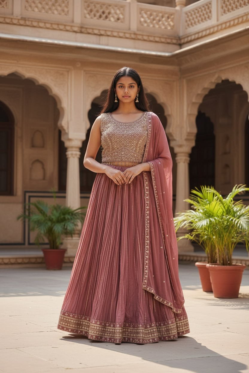 SALE! SALE! Size 12 - Dusty Pink - Ready Made Lehnga Set - Haldi / Mehndi / Weddings - UK Stock - 24h Dispatch - PC2604 VT