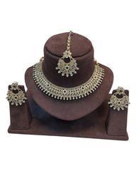 Black - Large Size Antique Gold Finish Necklace Set with Earrings - SJ01 KVp