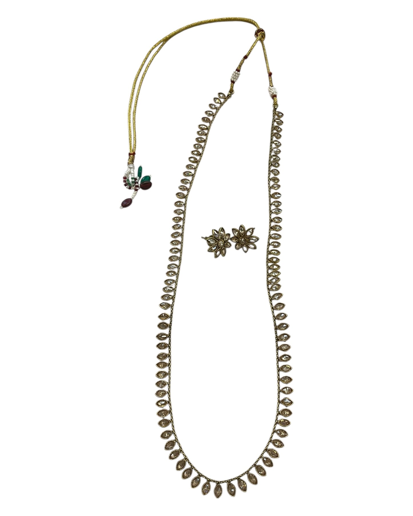 Gold Stone - Small Size Antique Gold Finish Long Necklace Set with Earrings - AE2509 C 0525