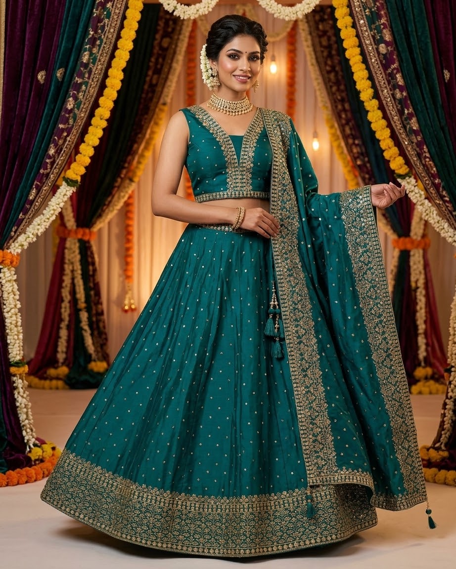 Size UK 12 (38") Jade Green - Lehenga Set - Mehndi / Sangeet / Bridesmaids / Weddings / Garba  - UK Stock - 24h Dispatch - JF524 09TV26