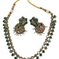 Green - Small - Antique Gold Finish Necklace Set with Earrings - AE2405 C 0724