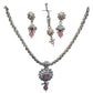 Pink - Small Size Silver Finish Necklace Set with Earrings & Head Piece /Tika- SLV79  11A24