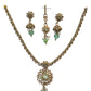 Mint Green - Small Size Antique Gold Finish Necklace Set with Earrings & Head Piece /Tika- SLV79  11A24