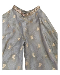 Silver Grey - Designer Ladies Short Top Palazzo Trousers Suit - Size 12 (38