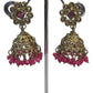 Fuchsia Magenta Pink - Medium Size Antique Gold Finish Necklace Set with Earrings - PRI1786  11H24