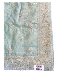 Ice Blue - Tissue Crepe - Party Wear Embroidered Saree with Blouse Piece - SP2504015 VR