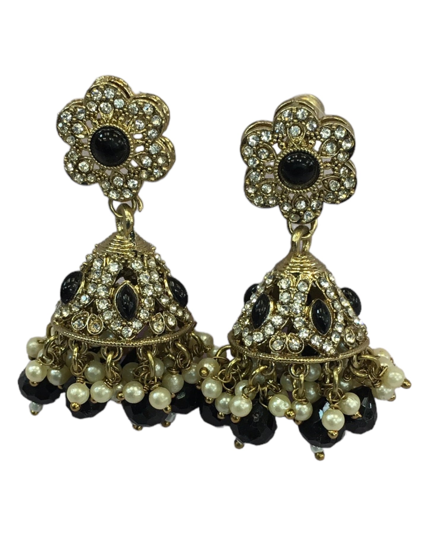 Black - Medium - Antique Finish Traditional Zhumki Earrings - Bollywood - Weddings - CH535 V 0724