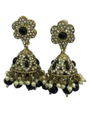 Black - Medium - Antique Finish Traditional Zhumki Earrings - Bollywood - Weddings - CH535 V 0724