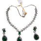 Green - Medium - Silver Finish Necklace Set with Earrings - AE2409 A 0724