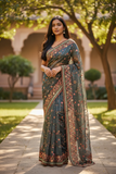 Dark Grey - Classic Saree with Thread Work and Blouse Piece - UK stock - 24hr Dispatch - RS2513 TA