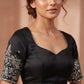 Size 36" / UK 10 - Black - Zari Embroidered Silk Blouse with Elbow-Length Sleeves - UK Stock - With Margin inside - VAM1296 - KY
