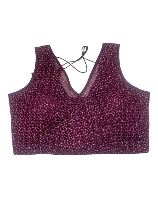 Wine - Fully Embroidered V neck Saree / Lehenga blouse - With Cups - Margin to loosen - UK Stock - AF2343 H 0923