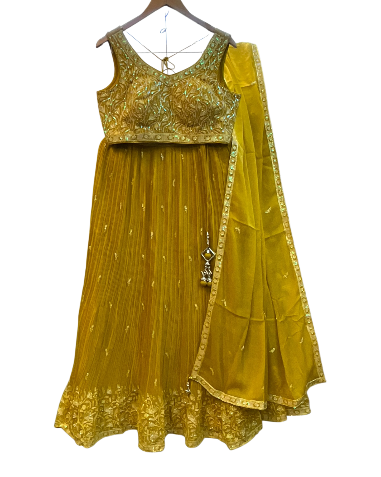 Size UK 14 (40" Bust) Adjustable to Size 16 - Sunny Yellow - Banarasi Silky Lehenga Set - Mehndi / Sangeet / Bridesmaids / Weddings / Garba  - UK Stock - 24h Dispatch - JF10520 05PV26