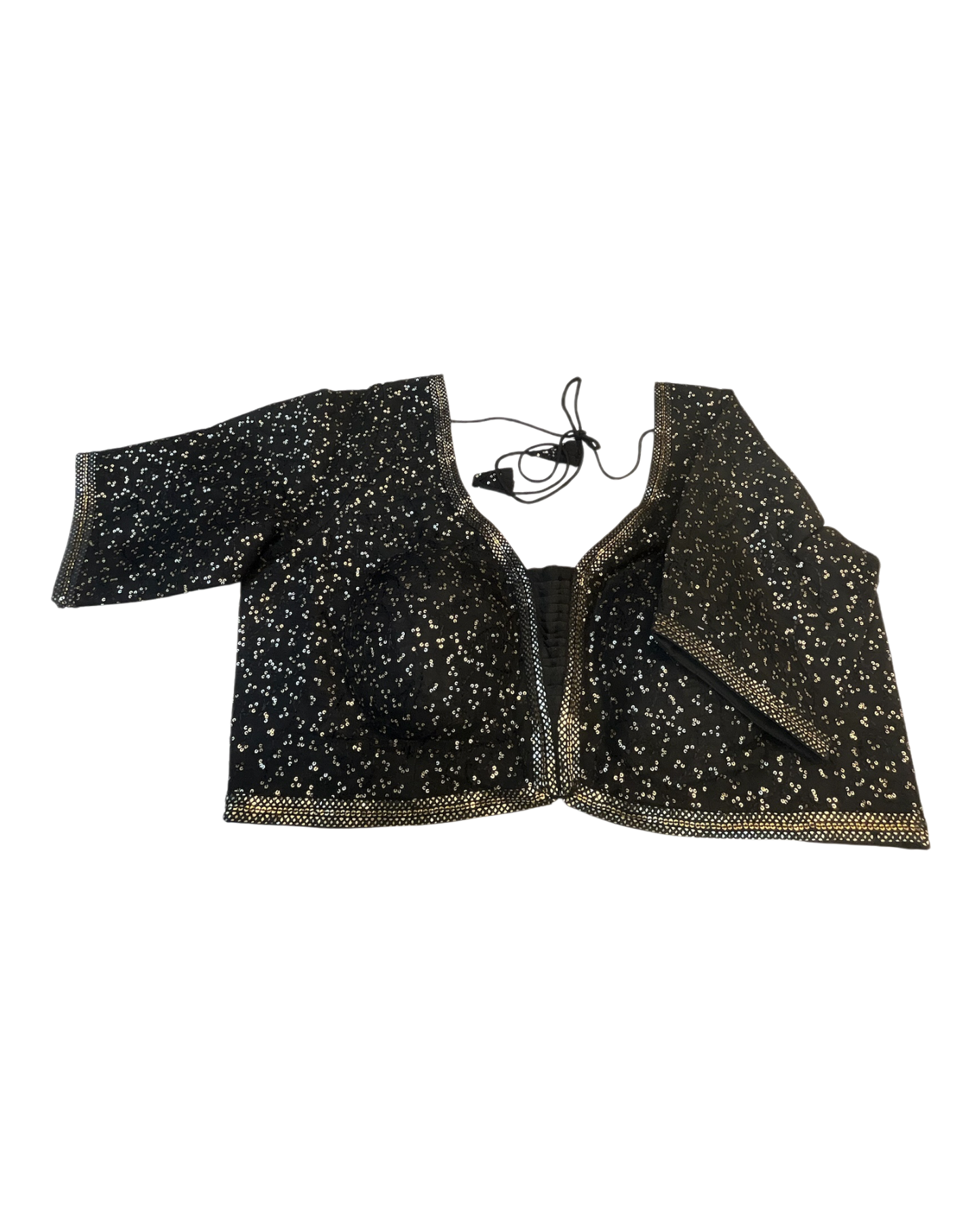 Size 42" / UK 16 - Black - Rich Silky Embroidered Saree blouse with cups - UK Stock - Quick Delivery - RNK - R885-KC