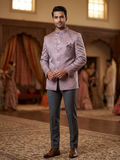 Pastel Lilac - PREMIUM Slim Fit Mens Self Brocade BandhGala / Prince / Chinese Collar Jacket with inside Waistcoat- Fantastic Fit - CS2505 03PY25