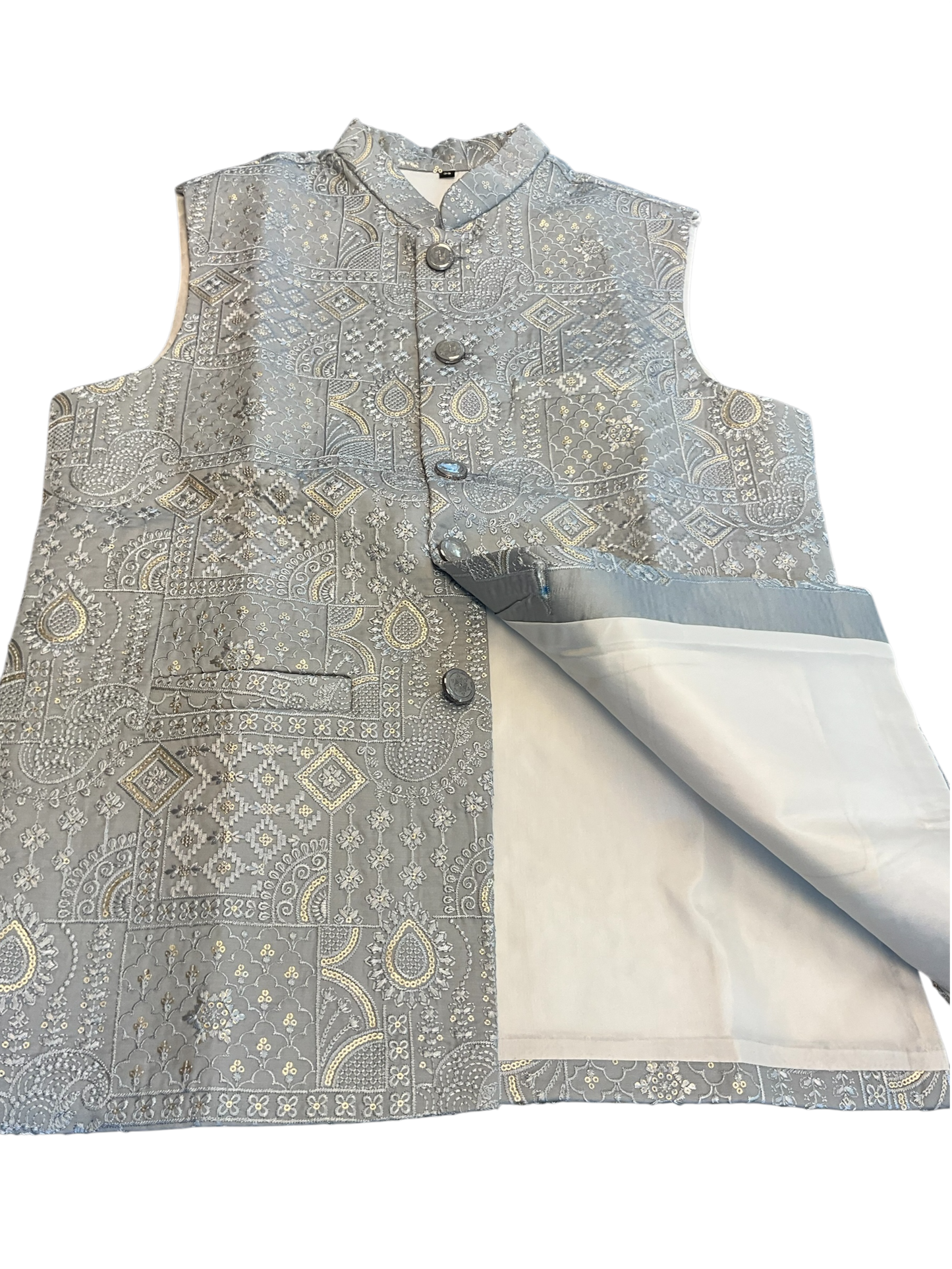 Silver Grey - Rich All Over Embroidered - Mens Indian Waistcoat - UK Stock - 24 hr Dispatch - KCS4088 06VV26