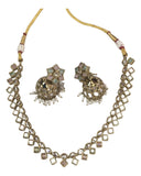 Mint / Pink - Small - Antique Gold Finish Necklace Set with Earrings - AE2405 C 0724