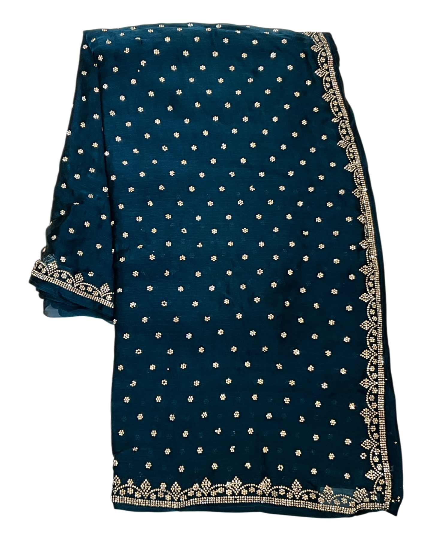 Teal - Rich Saree with Stone Work Border and Blouse Piece - UK stock - 24hr Dispatch - RS2501 TH