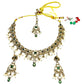 Green - Medium Size Antique Gold Finish Necklace Set with Earrings & Tika Head piece - SAJ04  08C25