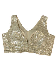 Light Gold - Full Sequins Designer Saree blouse with cups,  Sleeveless - 38