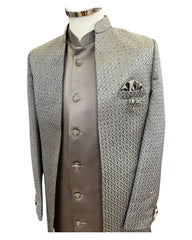 Grey - PREMIUM Mens Knee Length  Jacket with Long Waistcoat - Sherwani / Indo Western - Fantastic Fit - KCS6633 05RY25