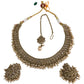 Gold / Neutral - Medium - Antique Gold Finish Necklace Set with Earrings - DAJ471 KY 0724