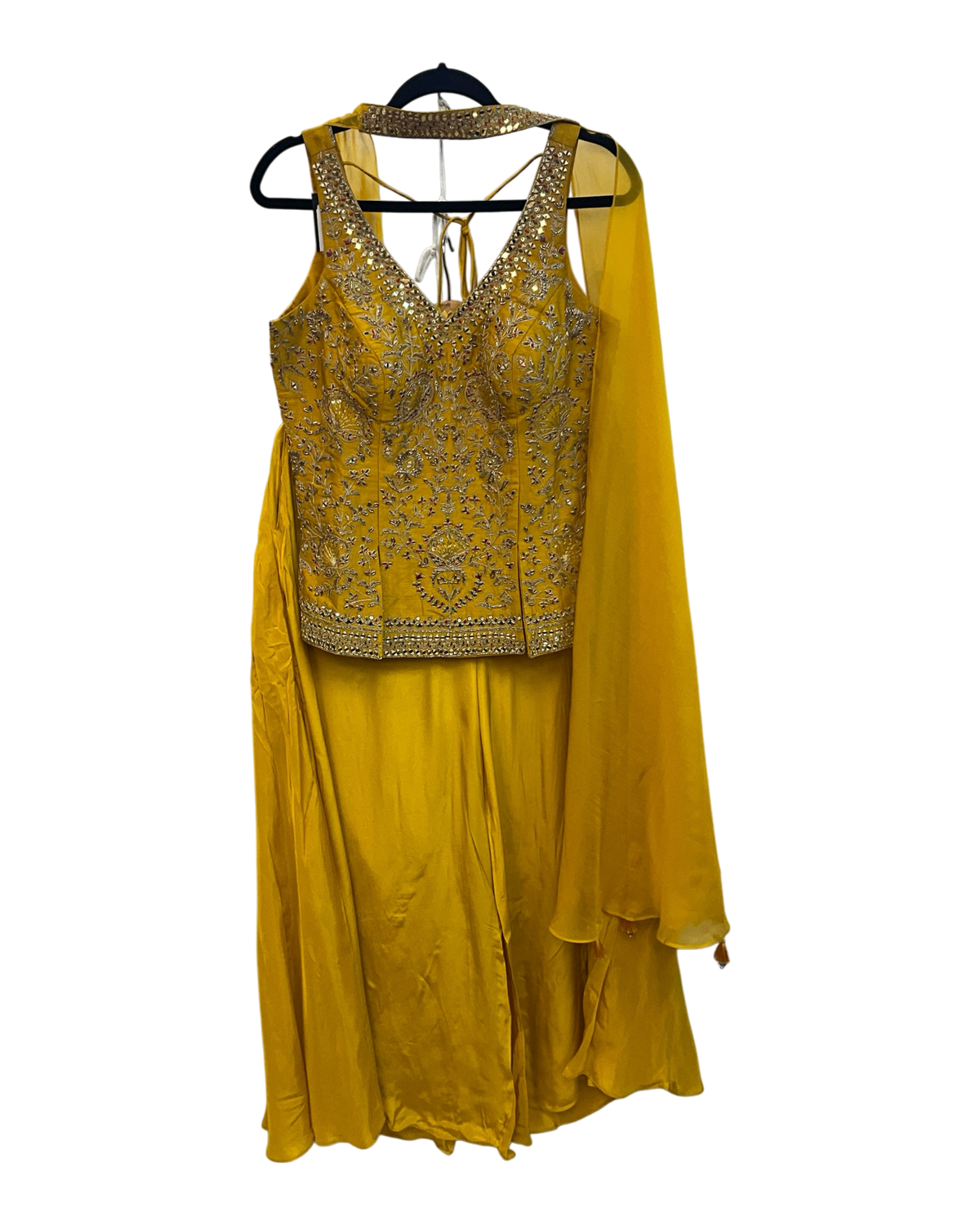 UK 12 / 38" - Haldi Yellow - Designer Ladies Medium Top Palazzo Trousers Suit -  - VMK Sunita 10PA26