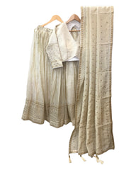 Cream - Long Sleeves, Silky Lehenga Set - Weddings , Sangeet,  Henna, Haldi - 24h Dispatch - KTC24338 JP 0624