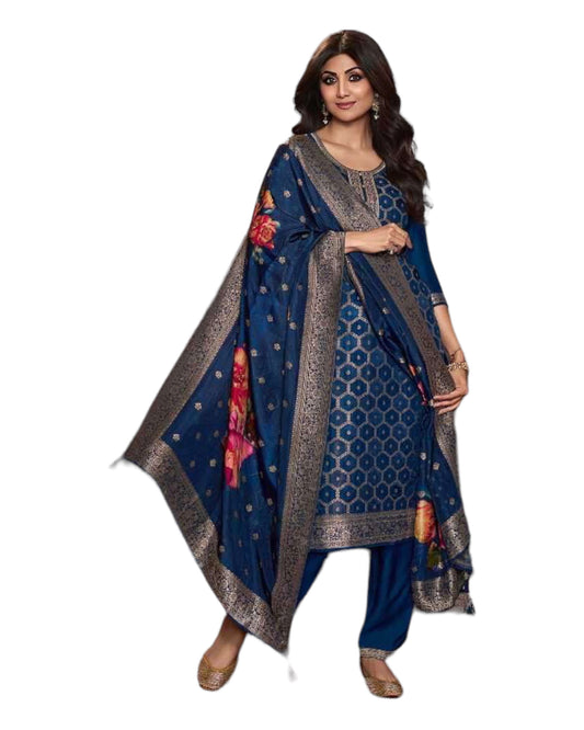 Navy Blue - Simple / Classy Silky Ladies Indian Salwar Suit with Rich Dupatta - VAT1324 VP 1123