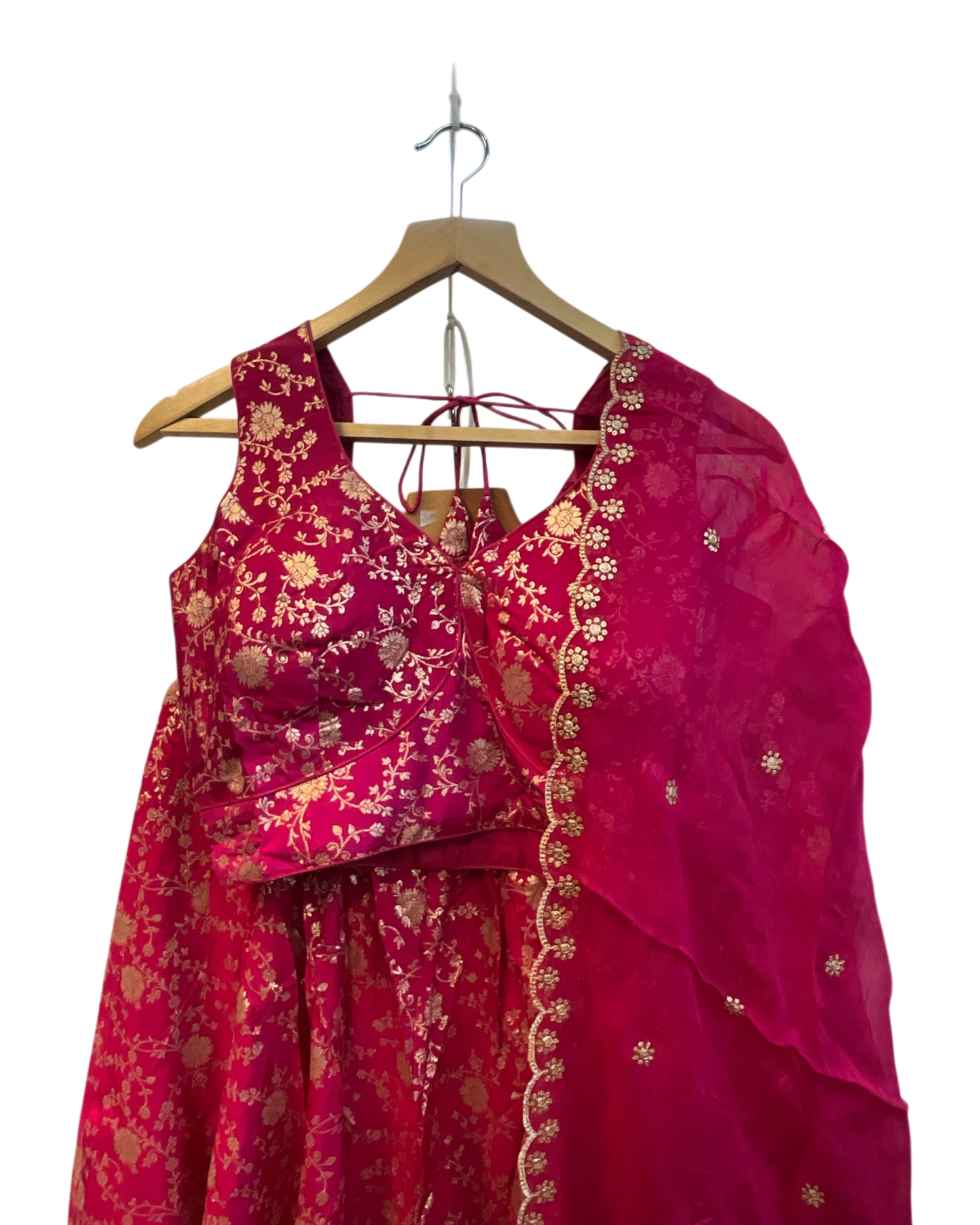 Magenta / Fuchsia - Banarasi Brocade Silky Lehenga Set - Mehndi / Sangeet / Bridesmaids / Weddings / Garba  - Size UK 12 (38" Bust) Adjustable to Size 14 - UK Stock - 24h Dispatch - AF2601 02VP26
