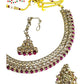 Fuchsia / Magenta Pink - Medium Size Antique Gold Finish Necklace Set with Earrings & Tika Head piece - SAJ03  08C25