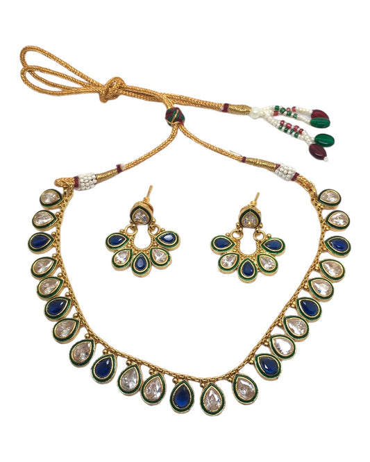 Blue - Small Reverse Stone Necklace set - Bollywood - Weddings - SV905 A 0923