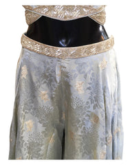 Silver Grey - Designer Ladies Short Top Palazzo Trousers Suit - Size 12 (38