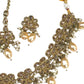 Gold / Neutral - Medium Size Antique Gold Finish Necklace Set with Earrings - JE04  A 0424