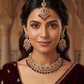 Purple / Plum - Large Size Antique Gold Finish Necklace Set with Earrings & Head Piece - JIG111 04Cp26