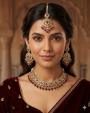 Purple / Plum - Large Size Antique Gold Finish Necklace Set with Earrings & Head Piece - JIG111 04Cp26