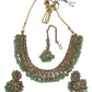 Mint Green - Medium Size Antique Gold Finish Necklace Set with Earrings - PRI1786  11H24