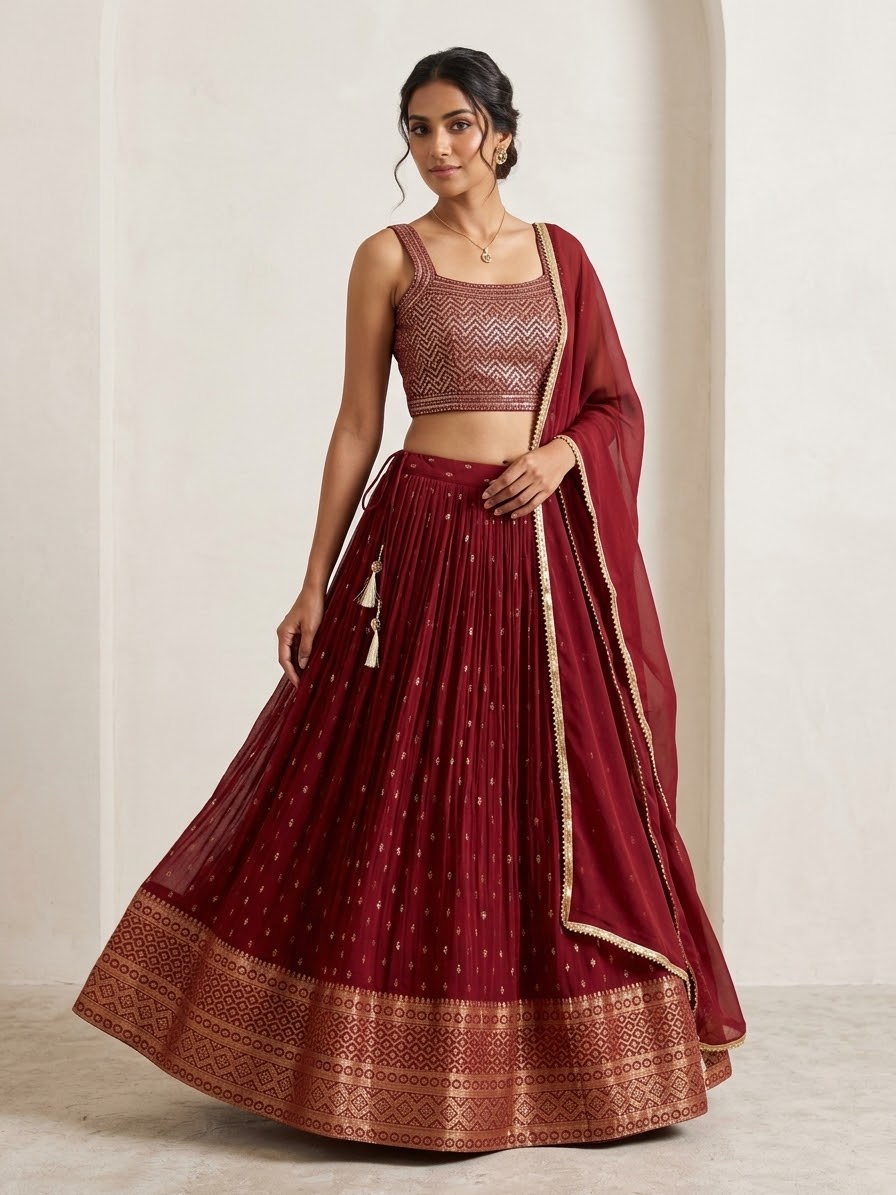 SALE ! Size UK 12 (38") Maroon - Lehenga Set - Mehndi / Sangeet / Bridesmaids / Weddings / Garba  - UK Stock - 24h Dispatch - KTC30 04JY23