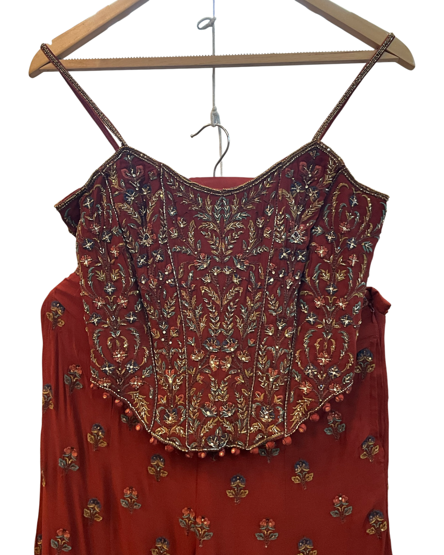 UK 10-12 / 36"- 38" - Burnt Orange / Rust - Designer Ladies Indian Short Corset / Tie Back Top Palazzo Trousers Suit - UK Stock - 2/3 days delivery - VMK Tarini AP