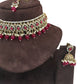Magenta - Medium Size Antique Gold Finish Choker Necklace Set with Earrings - RAK149  C 0424