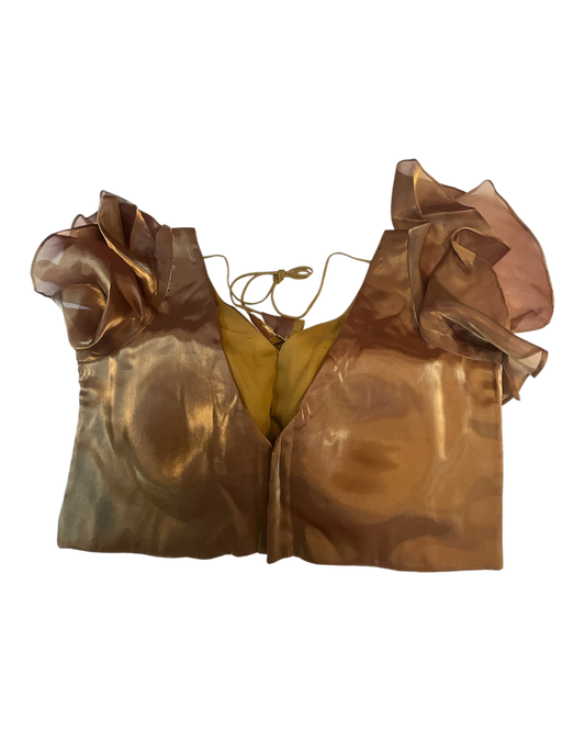 Size 36" / UK 10 - Copper Brown / Antique Gold - Butterfly Sleeves Saree blouse with cups - UK Stock - Quick Delivery - RNK - R975-KK