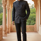 Navy Blue - PREMIUM Slim Fit Mens Self Brocade BandhGala / Prince / Chinese Collar Jacket with Long inside Waistcoat - Fantastic Fit - CS2505 03PY25