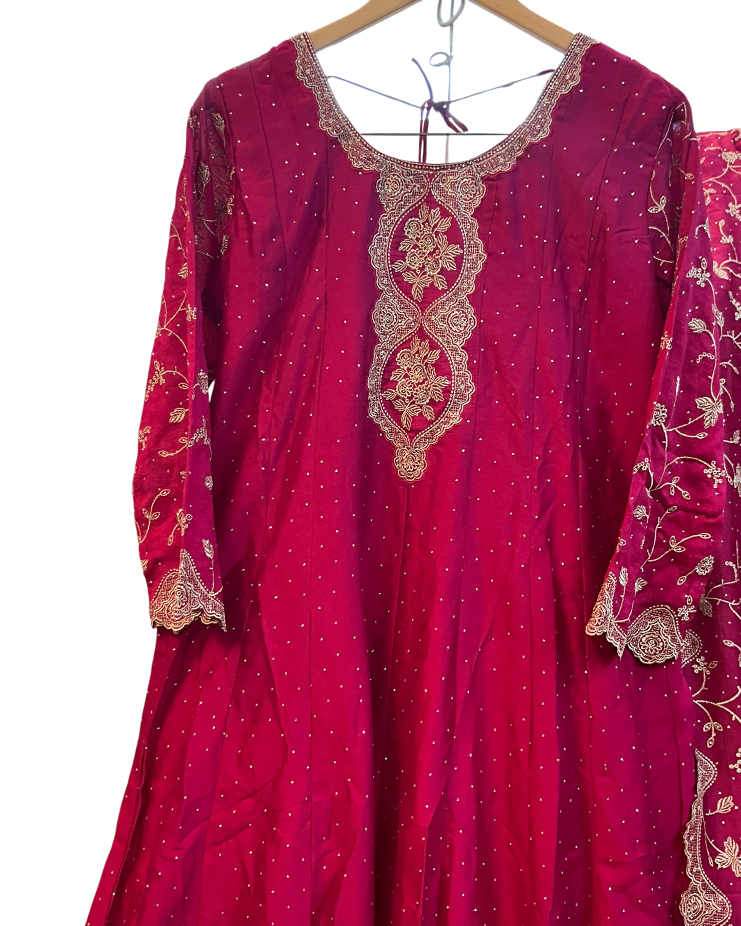 UK 16 / 42" - Fuchsia Pink - Crepe Ladies Anarkali Trousers Suit - Sangeet / Henna / Temple - OC16117 JY
