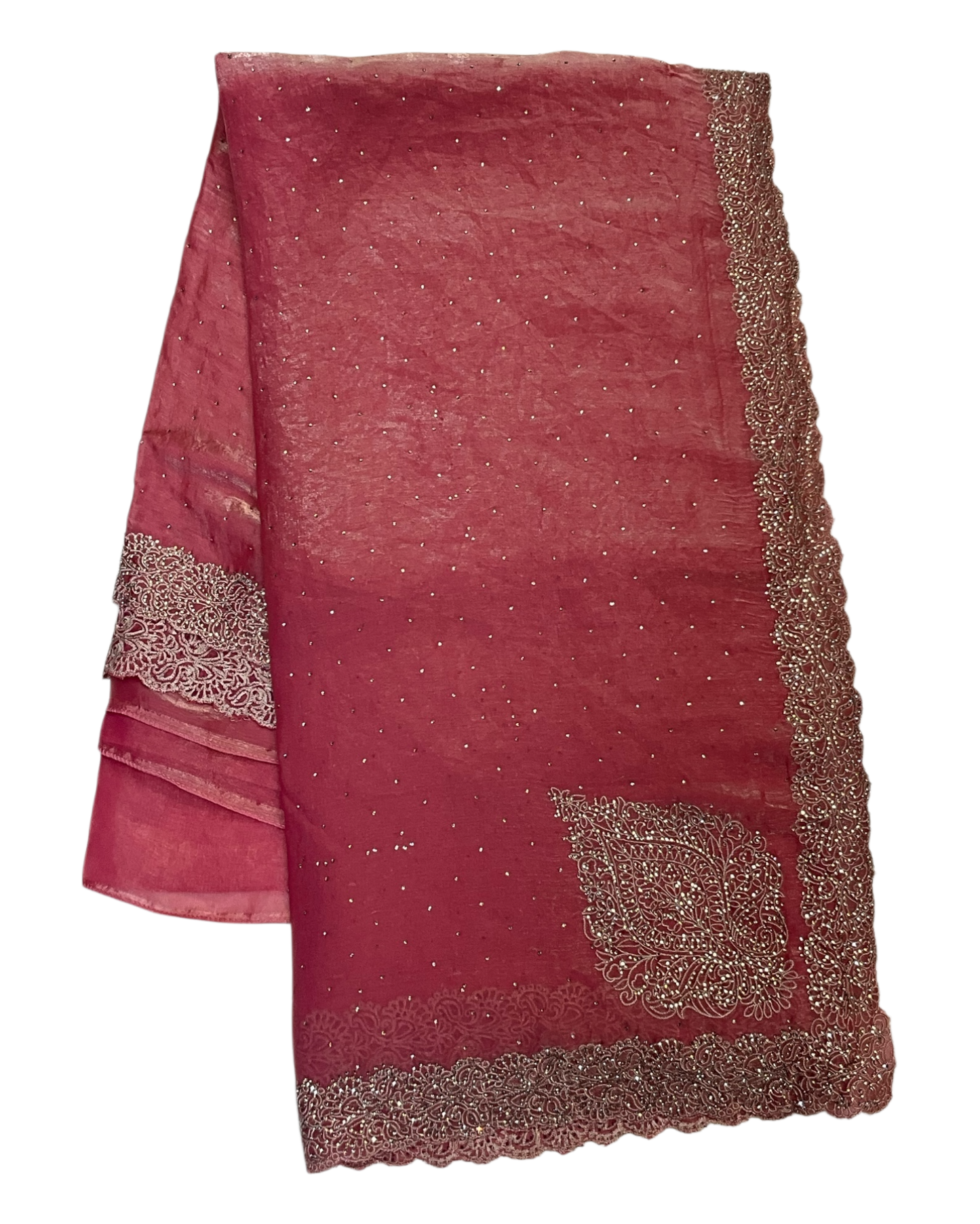 Coral - Rich Saree with Thread / Stone Embroidery and Blouse Piece - UK stock - 24hr Dispatch - RS2525 VJ