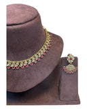 Magenta - Small Size Antique Gold Finish Necklace Set - AE2502 A 0525