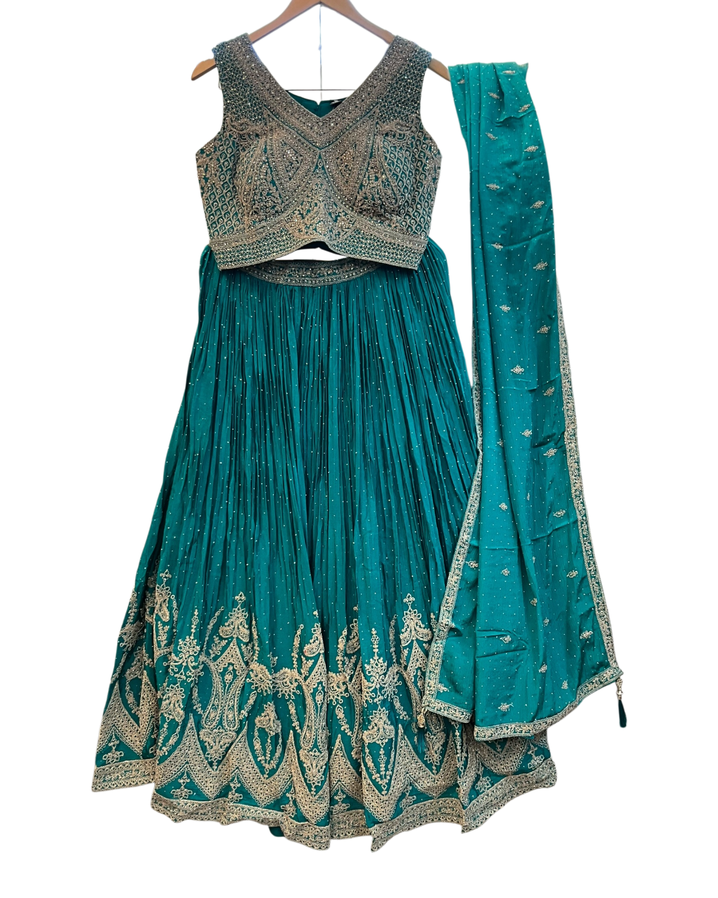 Size UK 12 (38" Bust) Adjustable to Size 14 - Turquoise - Silky Lehenga Set - Mehndi / Sangeet / Bridesmaids / Weddings / Garba  - UK Stock - 24h Dispatch - JF3349 05PA26