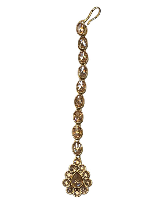 Gold / Neutral - Antique Gold Finish Small Size Tika Head Piece - Indian Ladies Fashion Jewellery - AE2430 11Vp24